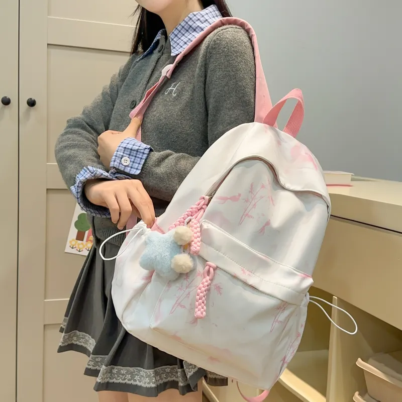 BUBM Nylon Backpack Unisex Black/Pink/Green/Blue-13