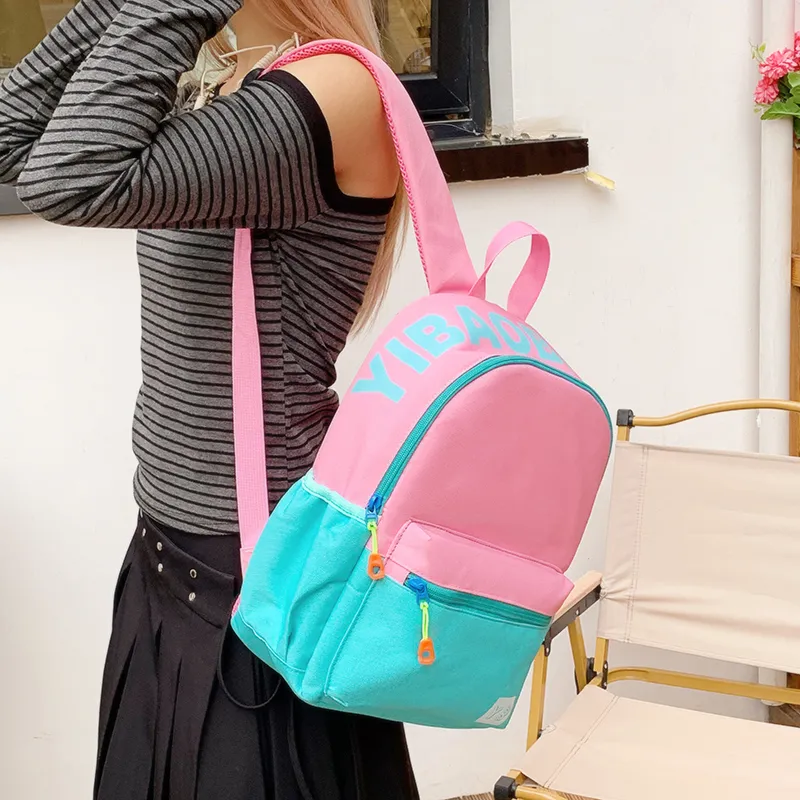 BUBM Nylon Fabric Backpack Unisex Red/Yellow/Teal/Purple Pink/Pink Green/Dark Pink-25