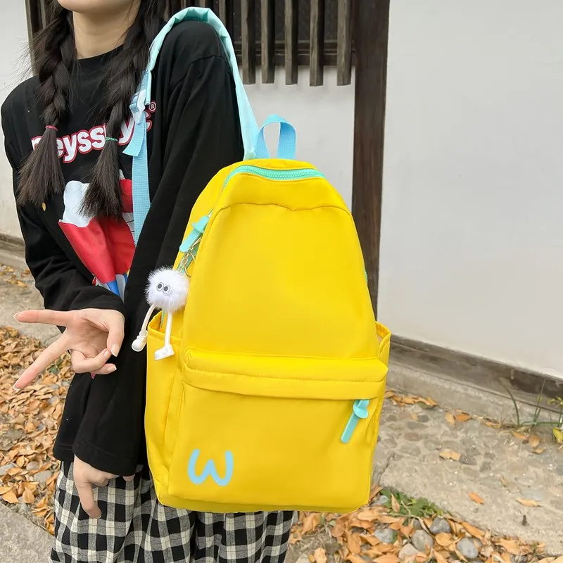 BUBM Composite Cloth Backpack Unisex Black/Yellow/Blue/Pink-13