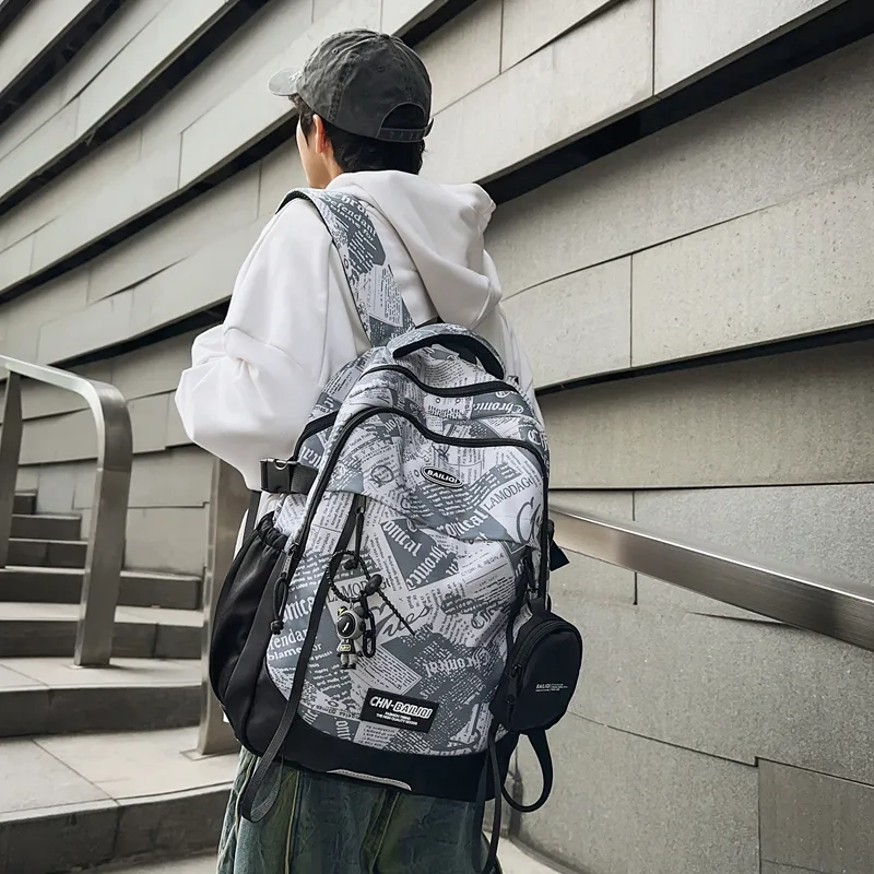 BUBM Nylon Backpack Unisex Black/White/Green-7