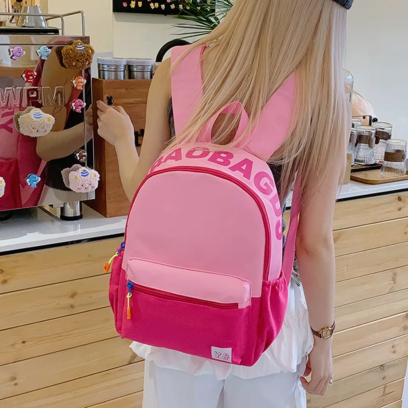 BUBM Nylon Fabric Backpack Unisex Red/Yellow/Teal/Purple Pink/Pink Green/Dark Pink-33