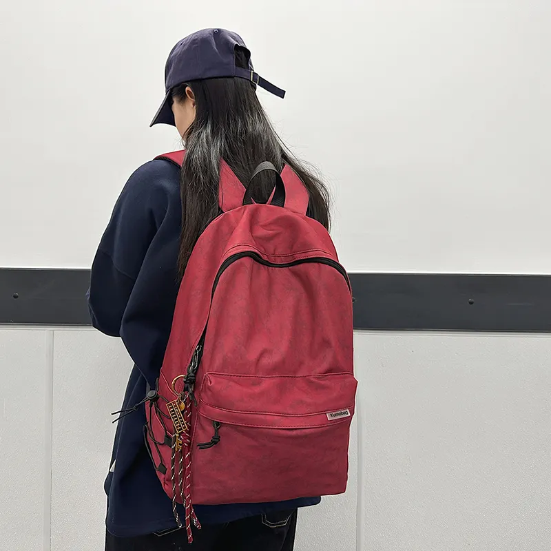 BUBM Nylon Backpack Unisex Black/Beige/Red/Green-5
