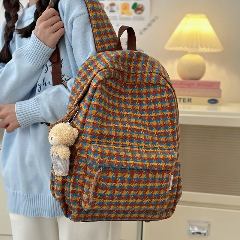 BUBM Composite Cloth Backpack Unisex Brown & Yellow/Gray Blue/Blue & Red/Orange-2