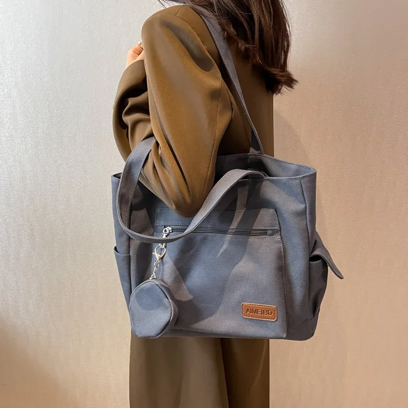 BUBM Canvas Bag, Shoulder Bag Women's White/Navy Blue/Khaki-10