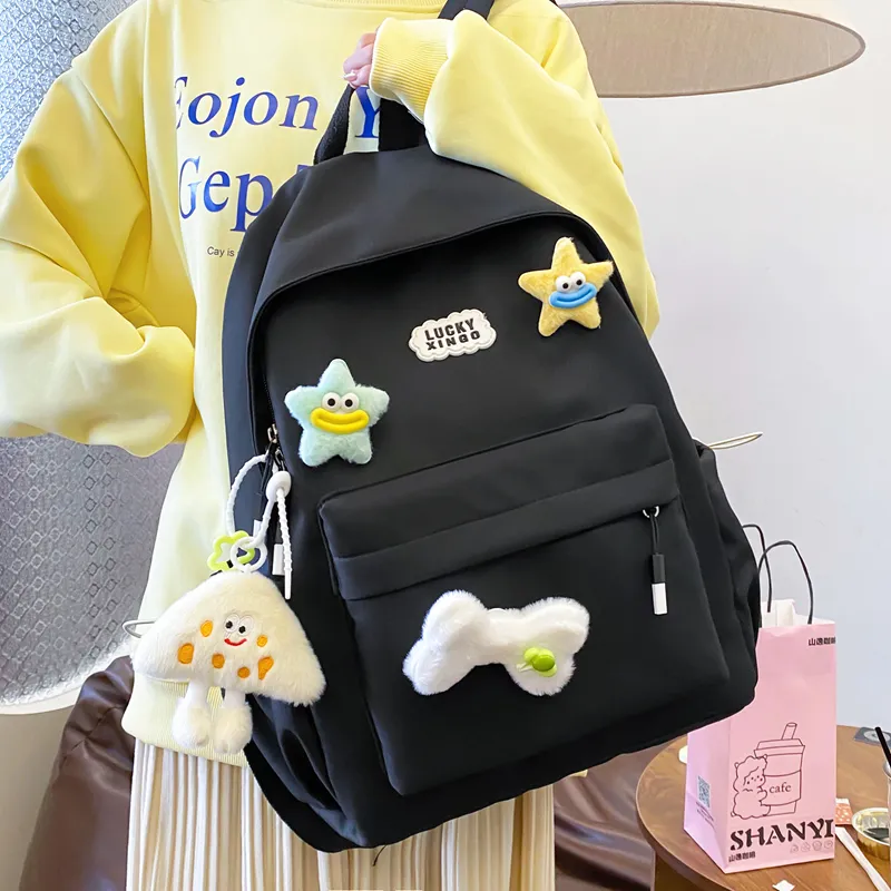 BUBM Nylon Backpack Women's White/Black/Pink/Light Green/Yellow-18
