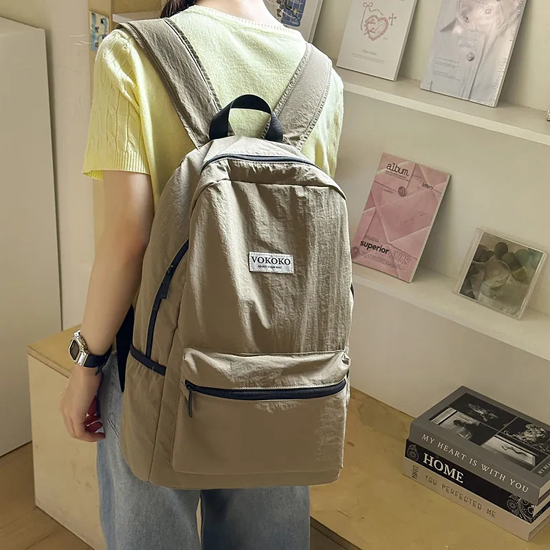 BUBM Nylon Backpack Unisex Black/Pink/Burgundy/Violet/Army Green-25