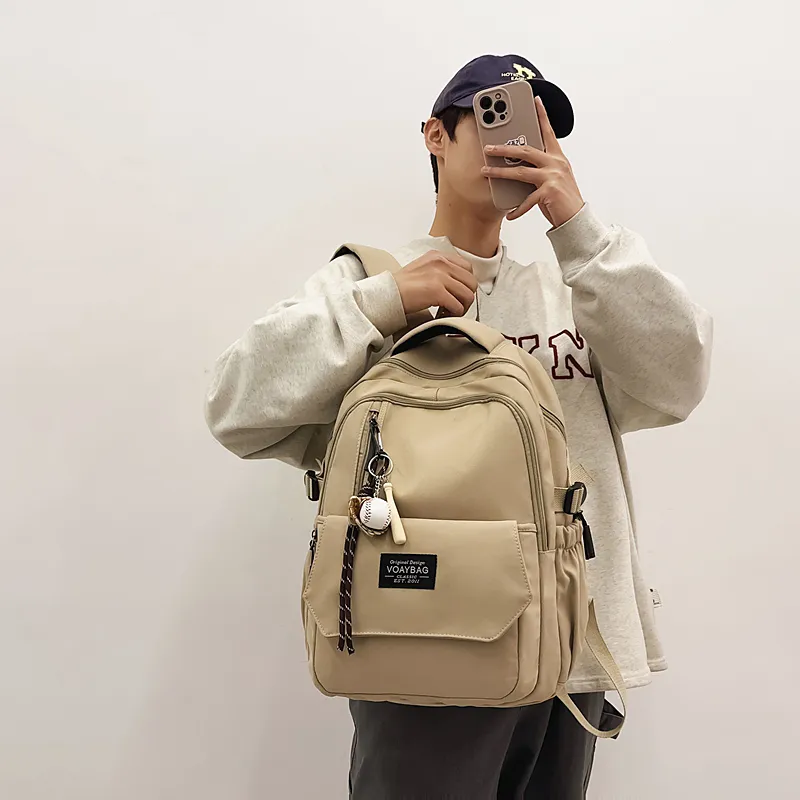 BUBM Nylon Backpack Unisex Black/White/Red/Blue/Khaki-21