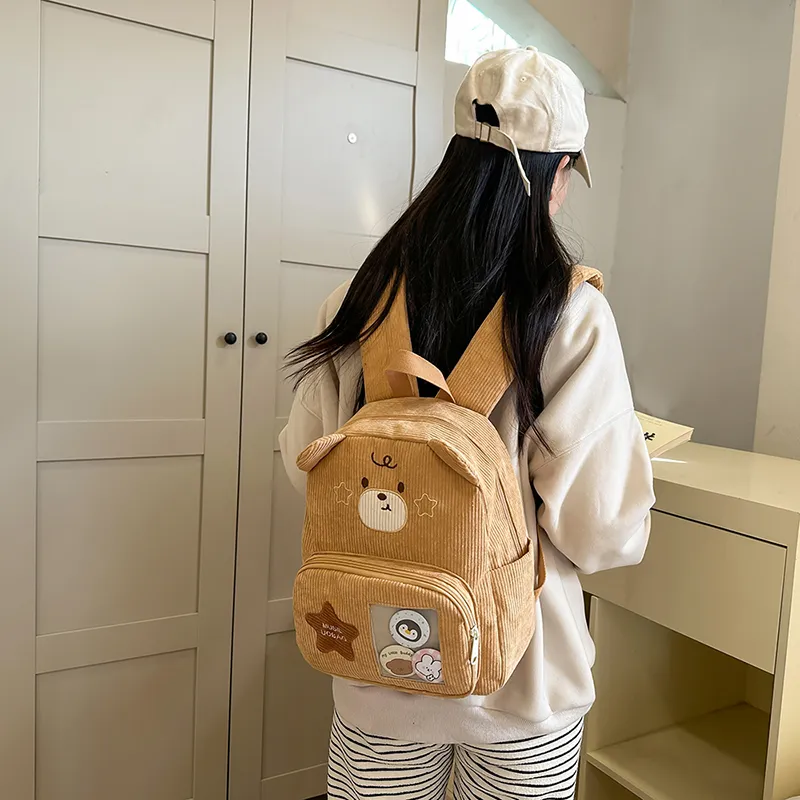 BUBM Corduroy Backpack Regular Unisex Apricot/Khaki/Brown-9
