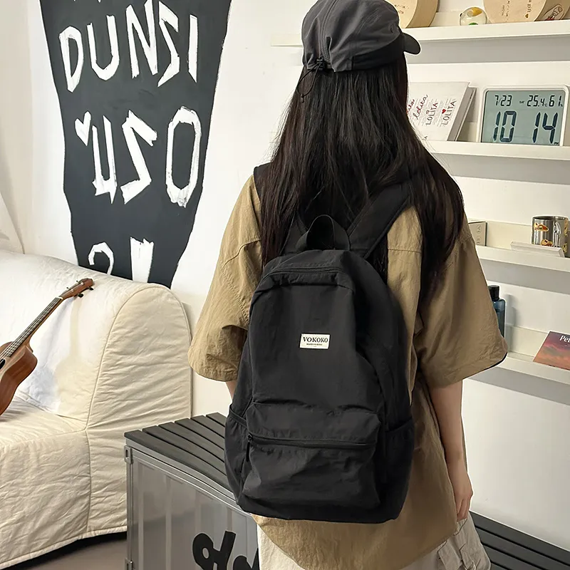 BUBM Nylon Backpack Unisex Black/Pink/Burgundy/Violet/Army Green-2