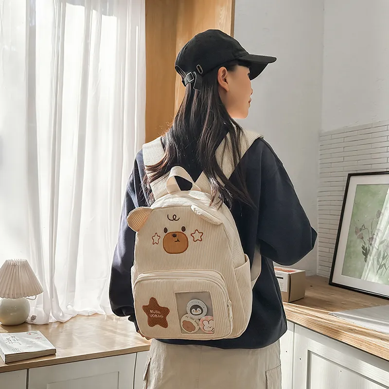 BUBM Corduroy Backpack Regular Unisex Apricot/Khaki/Brown-5