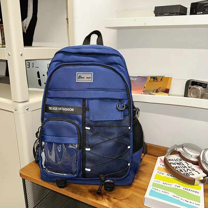 BUBM Nylon Backpack Unisex Light Gray/Black/Navy Blue/Beige-14
