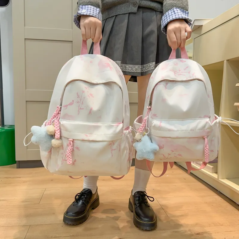 BUBM Nylon Backpack Unisex Black/Pink/Green/Blue-14