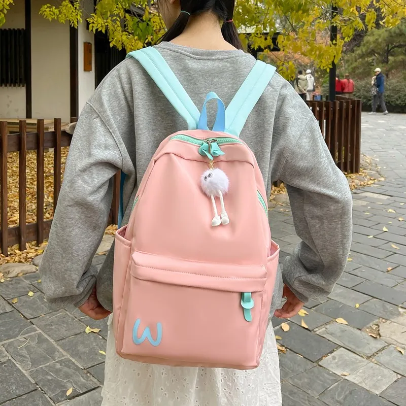 BUBM Composite Cloth Backpack Unisex Black/Yellow/Blue/Pink-2