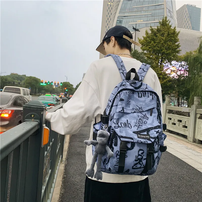 BUBM Nylon Backpack Unisex Gray/Black/Blue-4
