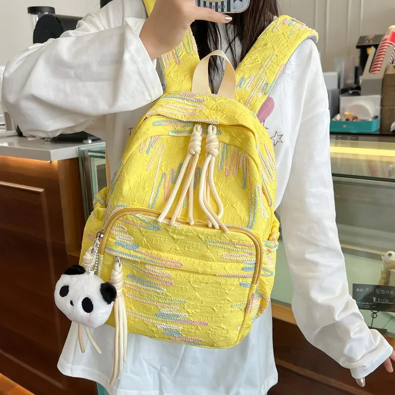 BUBM Composite Cloth Backpack Regular Unisex Black/White/Pink/Yellow-18