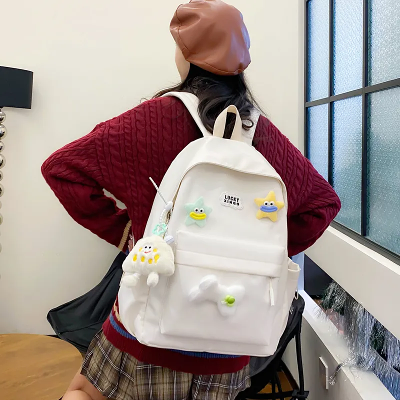 BUBM Nylon Backpack Women's White/Black/Pink/Light Green/Yellow-24