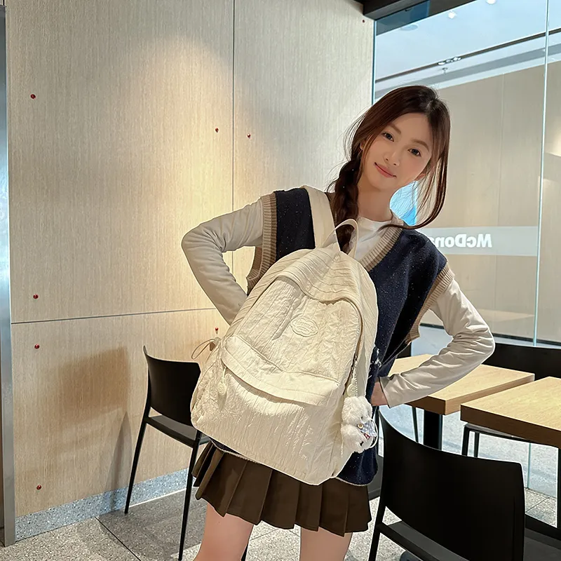 BUBM Nylon Backpack Unisex Black/Ecru/Yellow/Pink/Violet-5