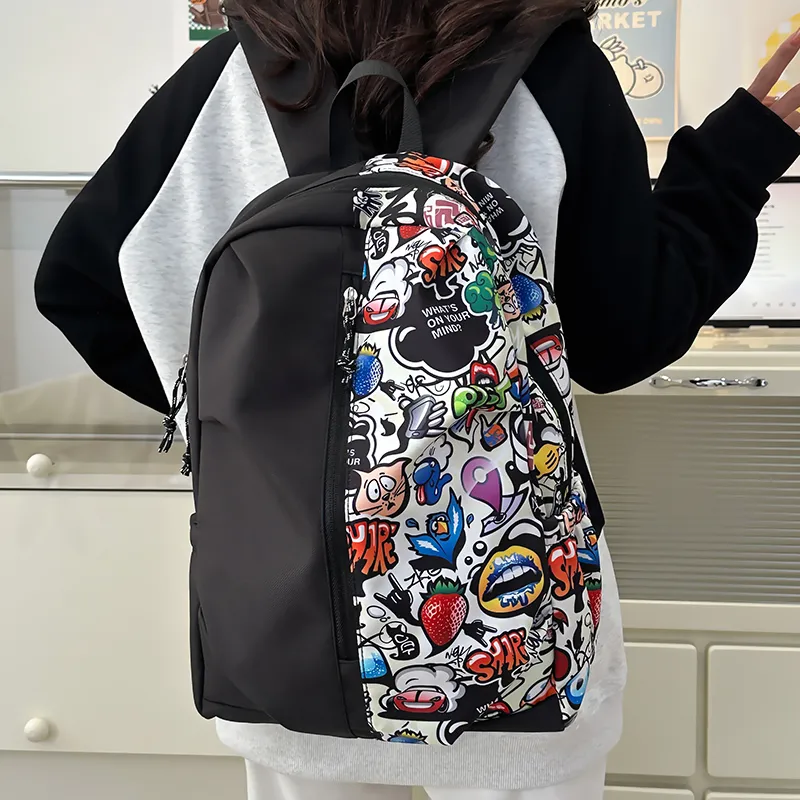 BUBM Nylon Backpack Unisex White/Red/Green-2
