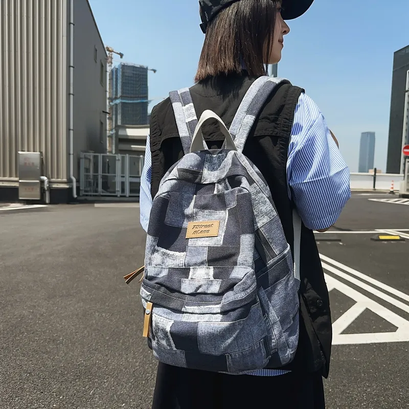 BUBM Denim Backpack Unisex Black/Blue/Brown-4