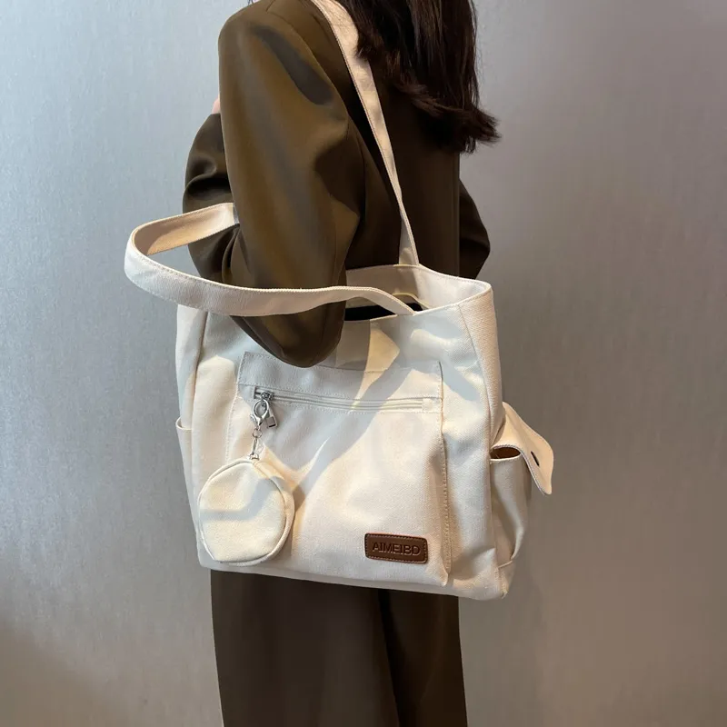 BUBM Canvas Bag, Shoulder Bag Women's White/Navy Blue/Khaki-2