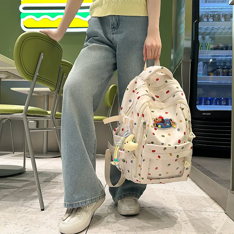 BUBM Nylon Backpack Regular Unisex White/Yellow/Light Blue-1