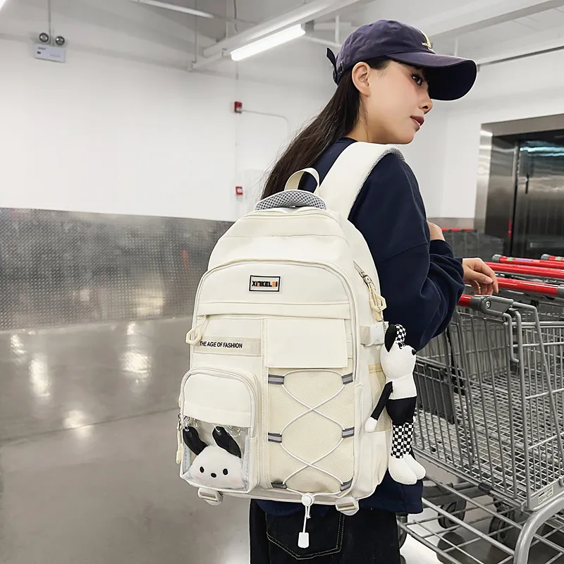 BUBM Nylon Backpack Unisex Black/White/Gray/Red-4