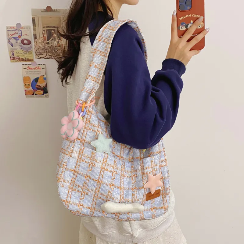 BUBM Fleece Shoulder Bag Unisex Green/Blue/Pink-10