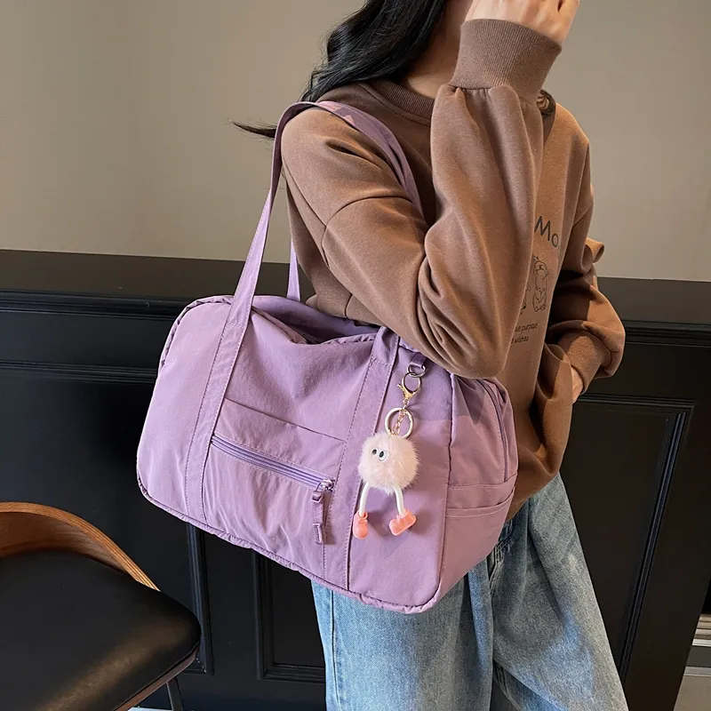 BUBM Fabric Shoulder Bag Unisex Black/White/Pink/Purple/Blue-19