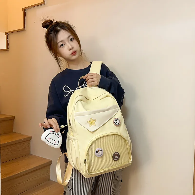 BUBM Cotton Backpacks Backpack Regular Unisex Yellow/Blue/Pink/Black/White-4
