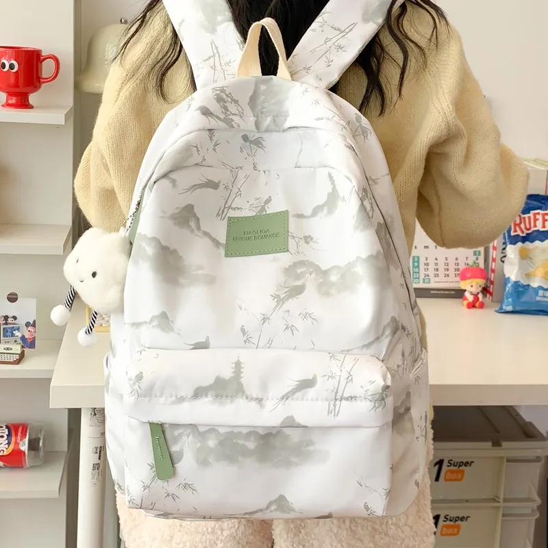 BUBM Composite Cloth Backpack Women's Gray Pink/Red Green-21