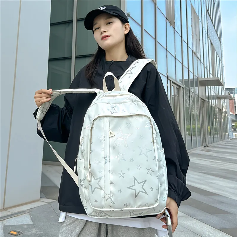 BUBM Composite Cloth Backpack Unisex White/Black/Purple/Orange/Green/Pink-5