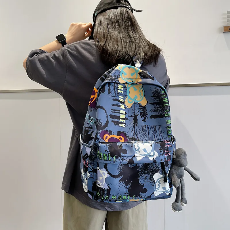 BUBM Nylon Backpack Unisex Black/White/Blue-17