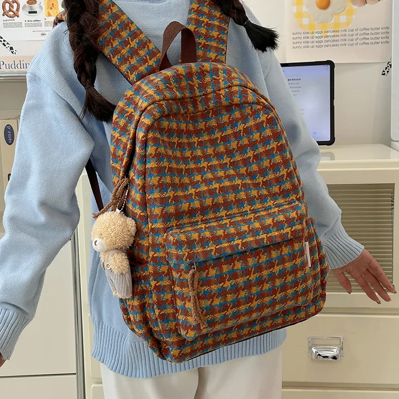 BUBM Composite Cloth Backpack Unisex Brown & Yellow/Gray Blue/Blue & Red/Orange-1