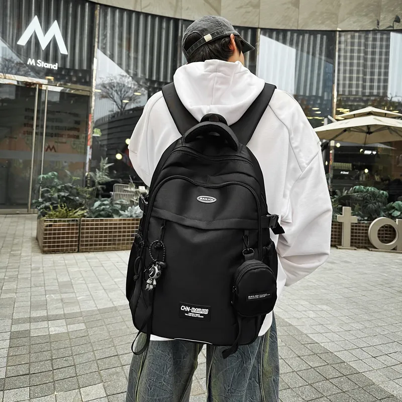 BUBM Nylon Backpack Unisex Black/White/Green-23
