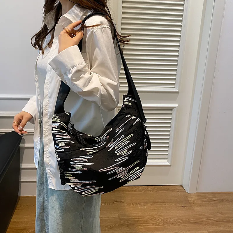 BUBM Composite Cloth Shoulder Bag Unisex White/Black/Blue/Pink-7