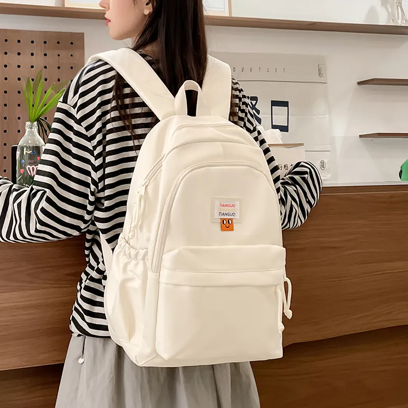 BUBM Nylon Fabric Backpack Unisex Black/White/Yellow/Pink-8