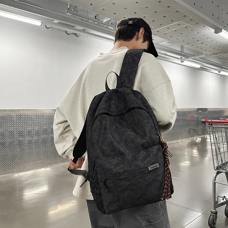 BUBM Nylon Backpack Unisex Black/Beige/Red/Green-9