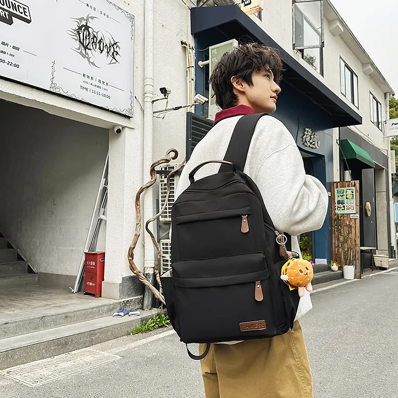 BUBM Nylon Backpack Unisex White/Black/Red-9
