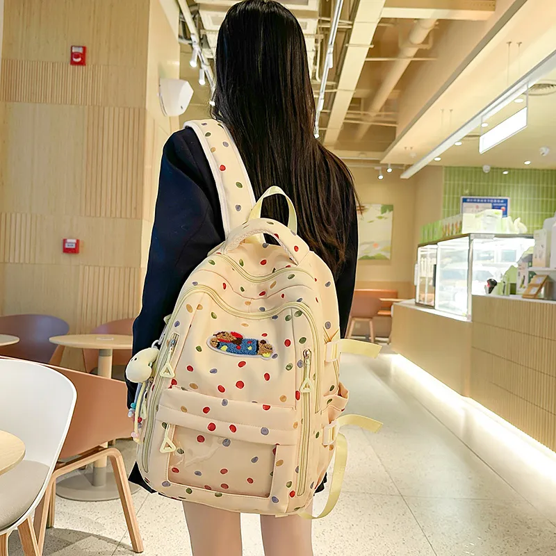 BUBM Nylon Backpack Regular Unisex White/Yellow/Light Blue-9