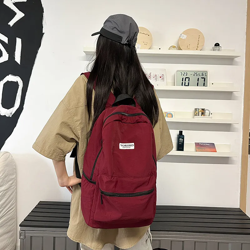 BUBM Nylon Backpack Unisex Black/Pink/Burgundy/Violet/Army Green-7