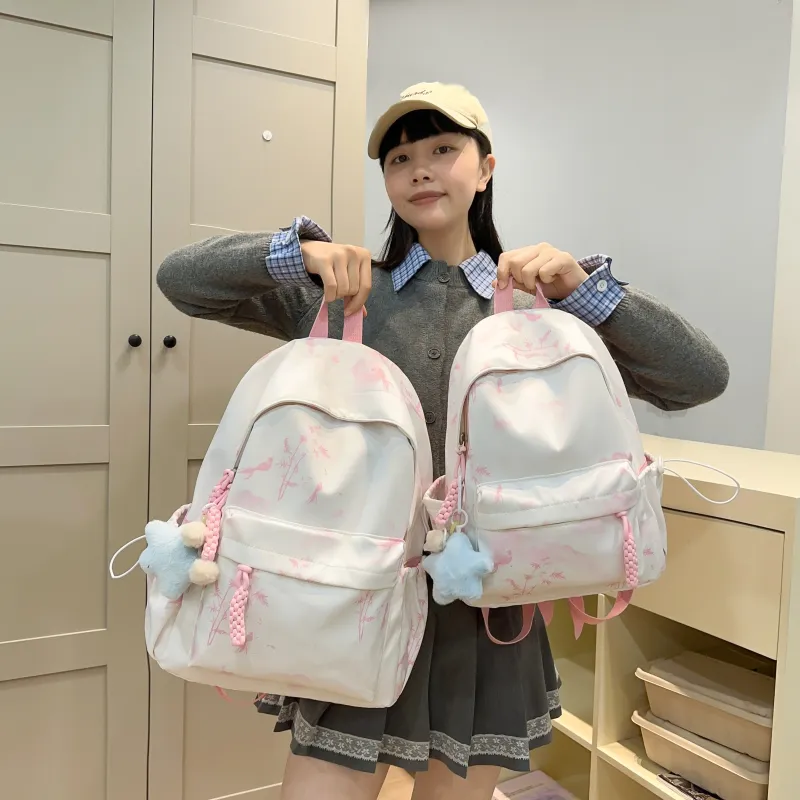 BUBM Nylon Backpack Unisex Black/Pink/Green/Blue-15