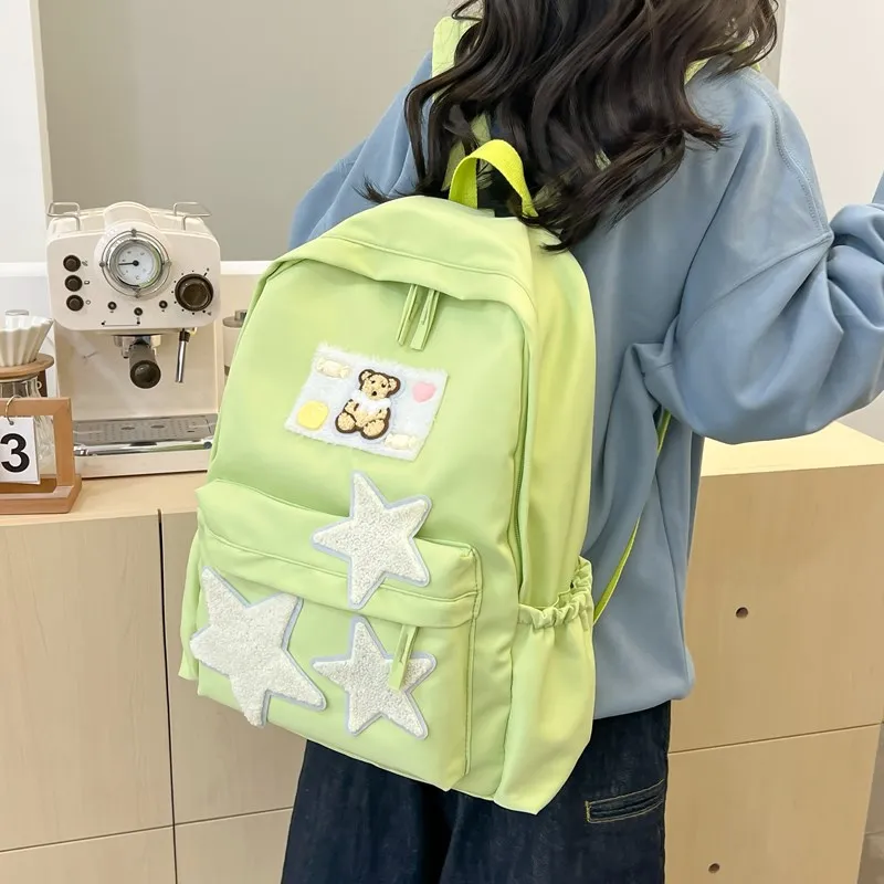 BUBM Composite Cloth Backpack Regular Unisex Black/White/Yellow/Green-16