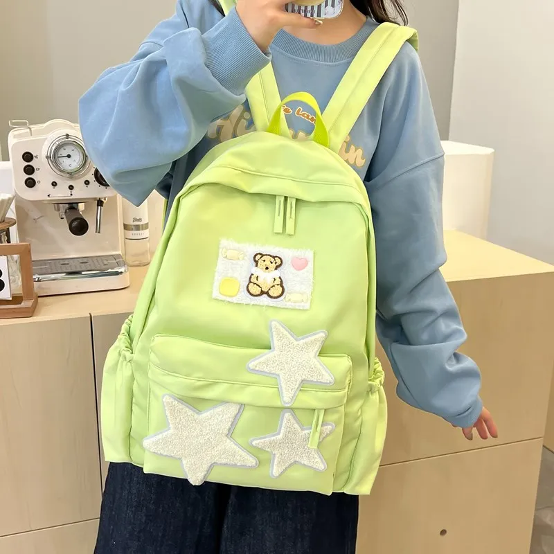 BUBM Composite Cloth Backpack Regular Unisex Black/White/Yellow/Green-17