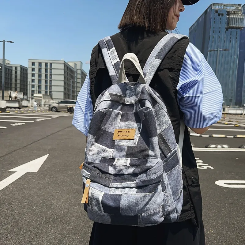 BUBM Denim Backpack Unisex Black/Blue/Brown-3