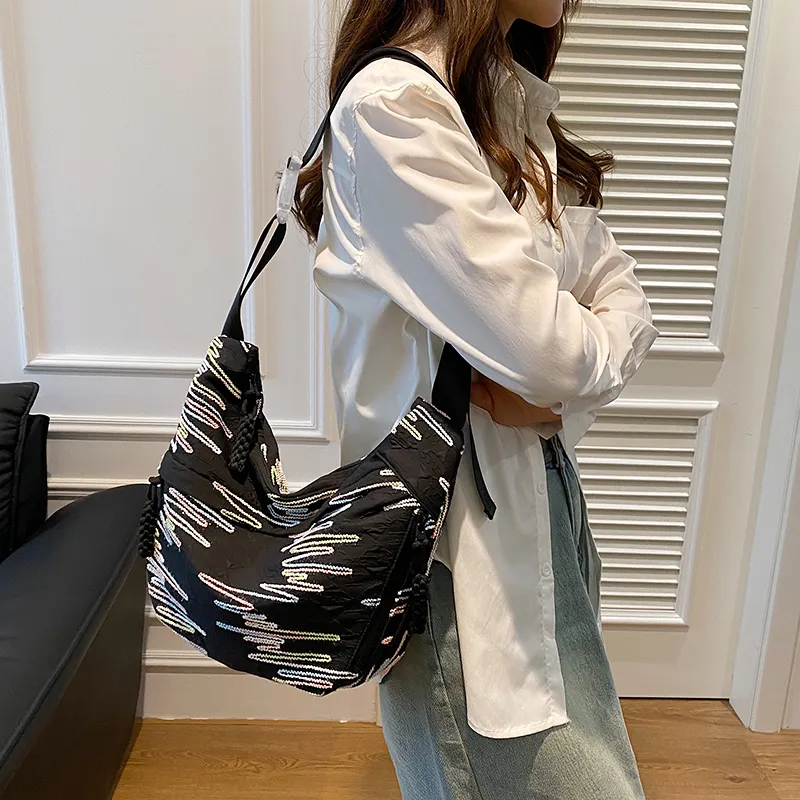BUBM Composite Cloth Shoulder Bag Unisex White/Black/Blue/Pink-5