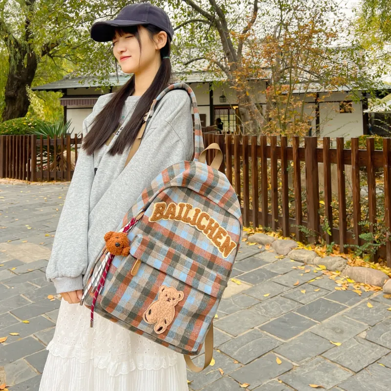 BUBM Woolen Backpack Women's Red/Blue/Coffee/Khaki/Beige Coffee-3