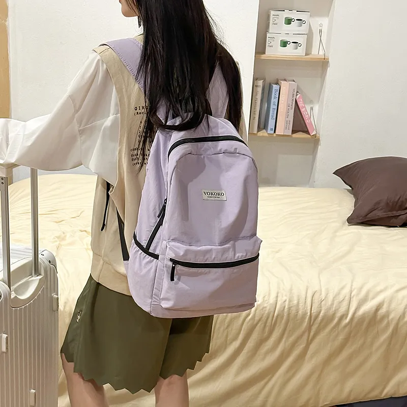 BUBM Nylon Backpack Unisex Black/Pink/Burgundy/Violet/Army Green-23