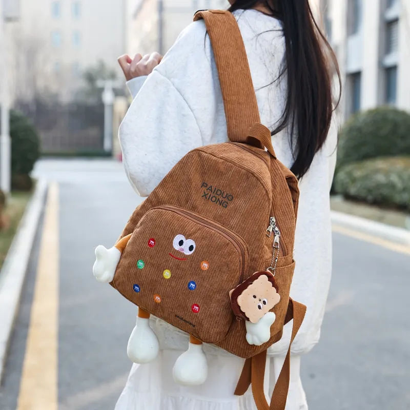 BUBM Corduroy Backpack Regular Women's Multicolor-5