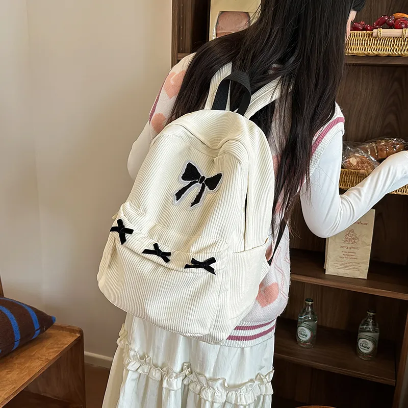 BUBM Corduroy Backpack Regular Unisex Black/White-6