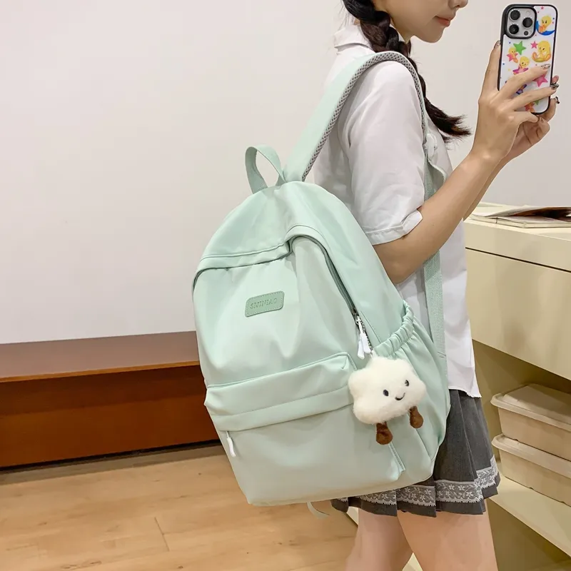 BUBM Nylon Backpack Unisex Black/White/Pink/Purple/Green-15